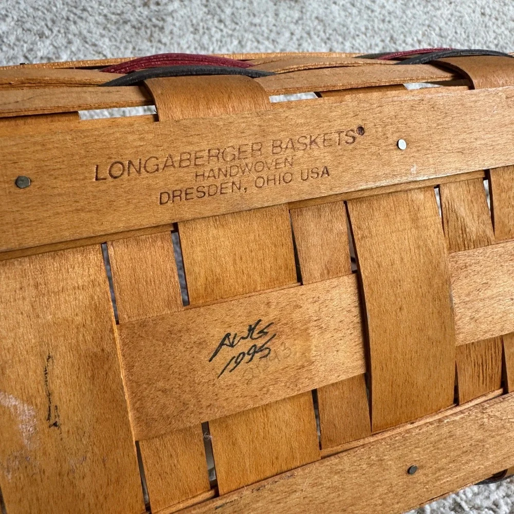 Longaberger Bread Basket 1995 Handwoven with Warming Brick 30074 and Pamphlets